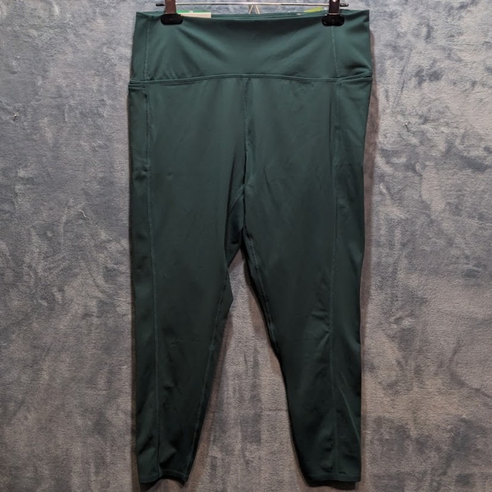 Danskin Womens Streamline Pocket Legging Dark Emerald Green XL 25" Inseam NWT